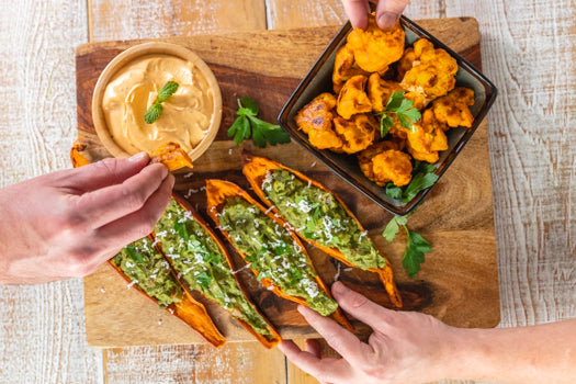 Super Bowl Snacks: Turmeric Cauliflower Wings & Stuffed Moringa Guacamole Boats