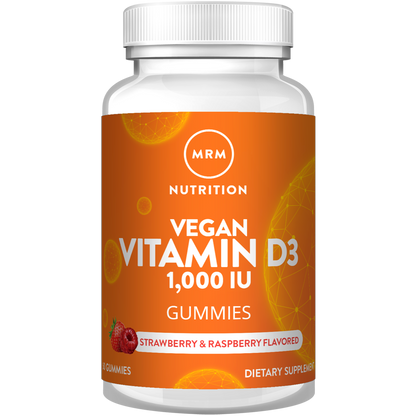 Vegan Vitamin D3 Gummies 1,000 IU | Natural Strawberry & Raspberry Flavored | 60 servings