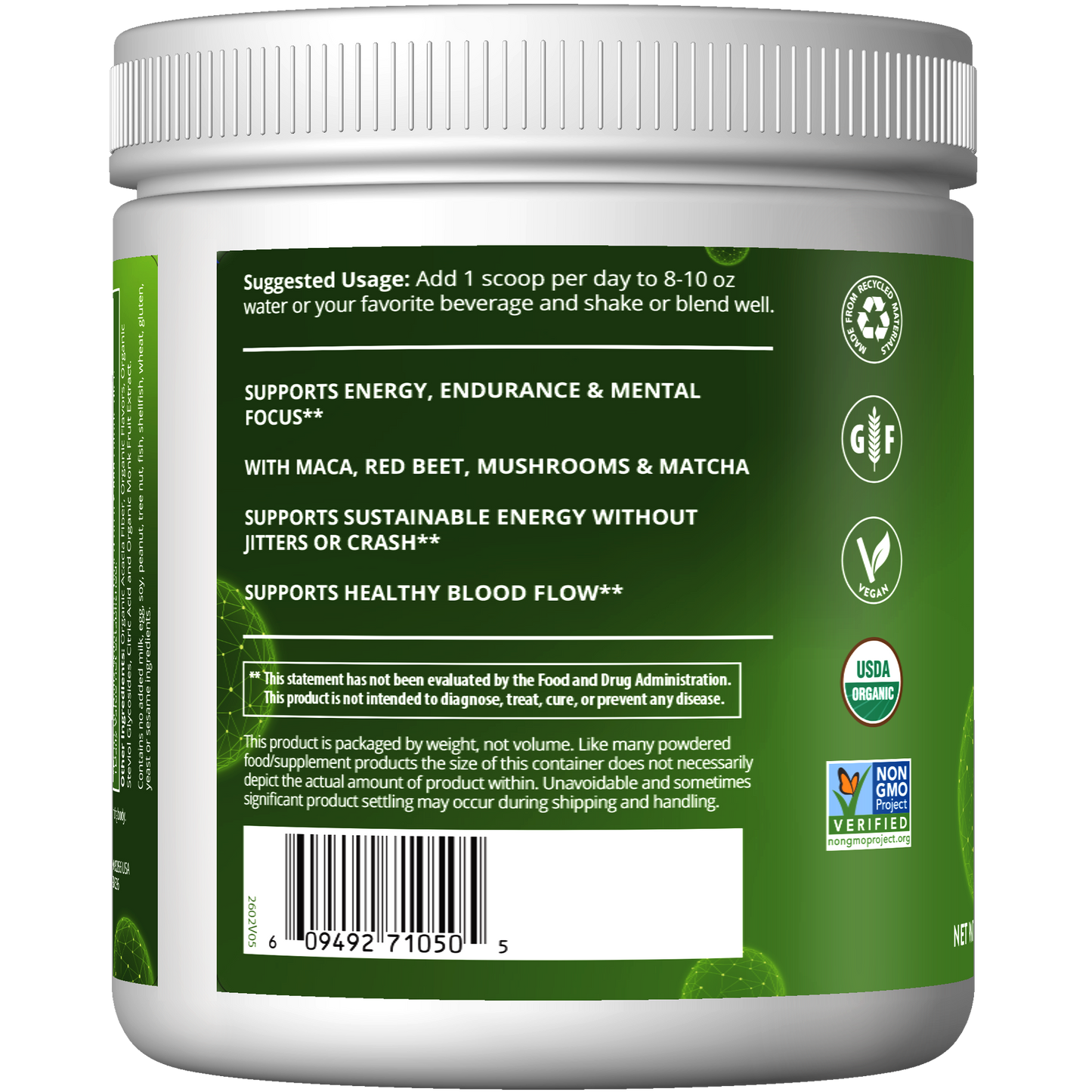 Organic Pre-Workout Black Cherry Flavored (240g)
