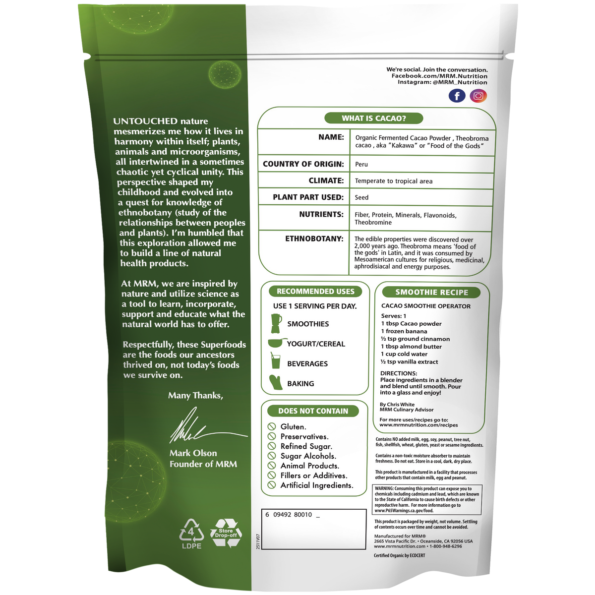 Superfoods - Organic Fermented Cacao Powder – MRM Nutrition