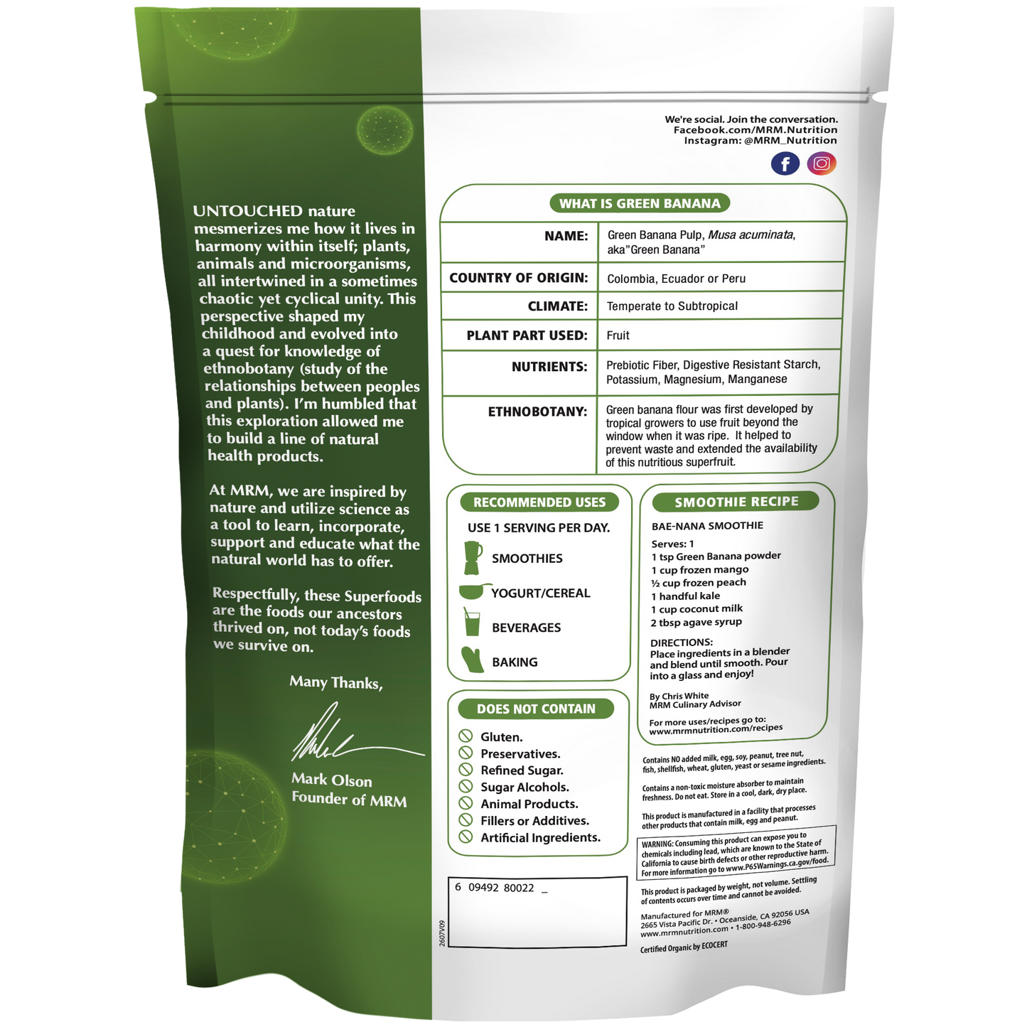 Superfoods - Organic Green Banana Powder